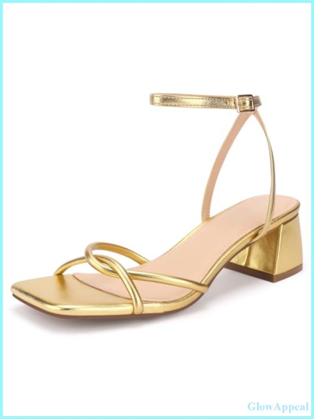Women's Open Toe Block Heels Strappy Low Heeled Sandals with Ankle Strap